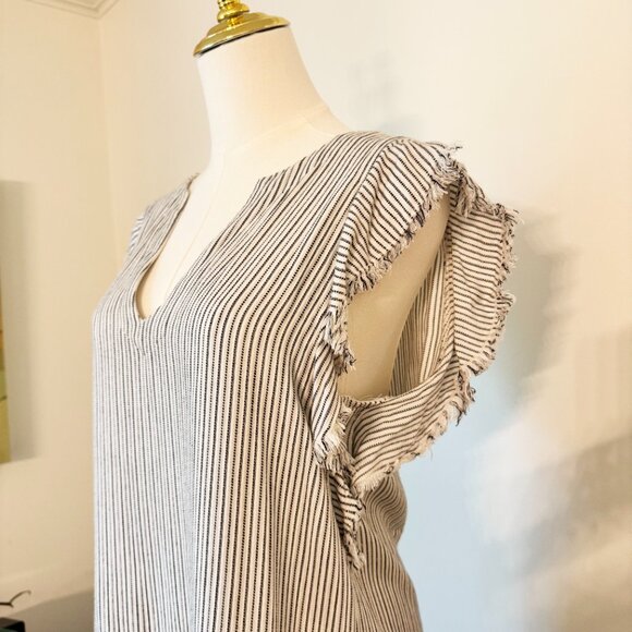 MAVEN WEST White, Black striped dress with frayed sleeves - Picture 3 of 4